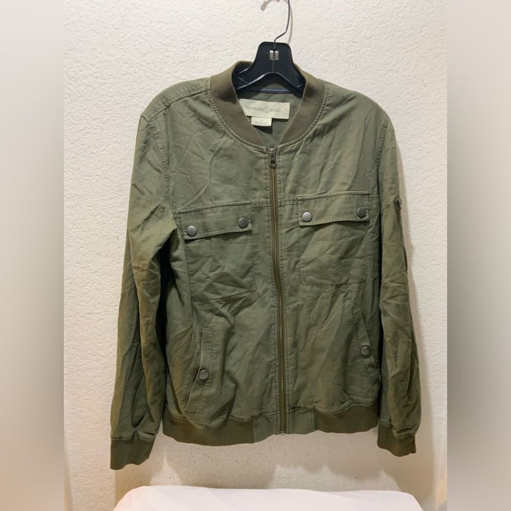 Treasure & Bond Olive Green Full-Zip Lightweight Casual Jacket USA Women's S